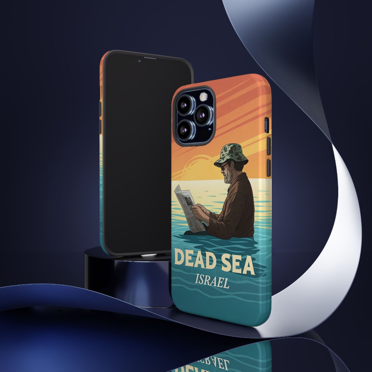 Dødehavet – Solnedgang og Flytende Mann Mobildeksel